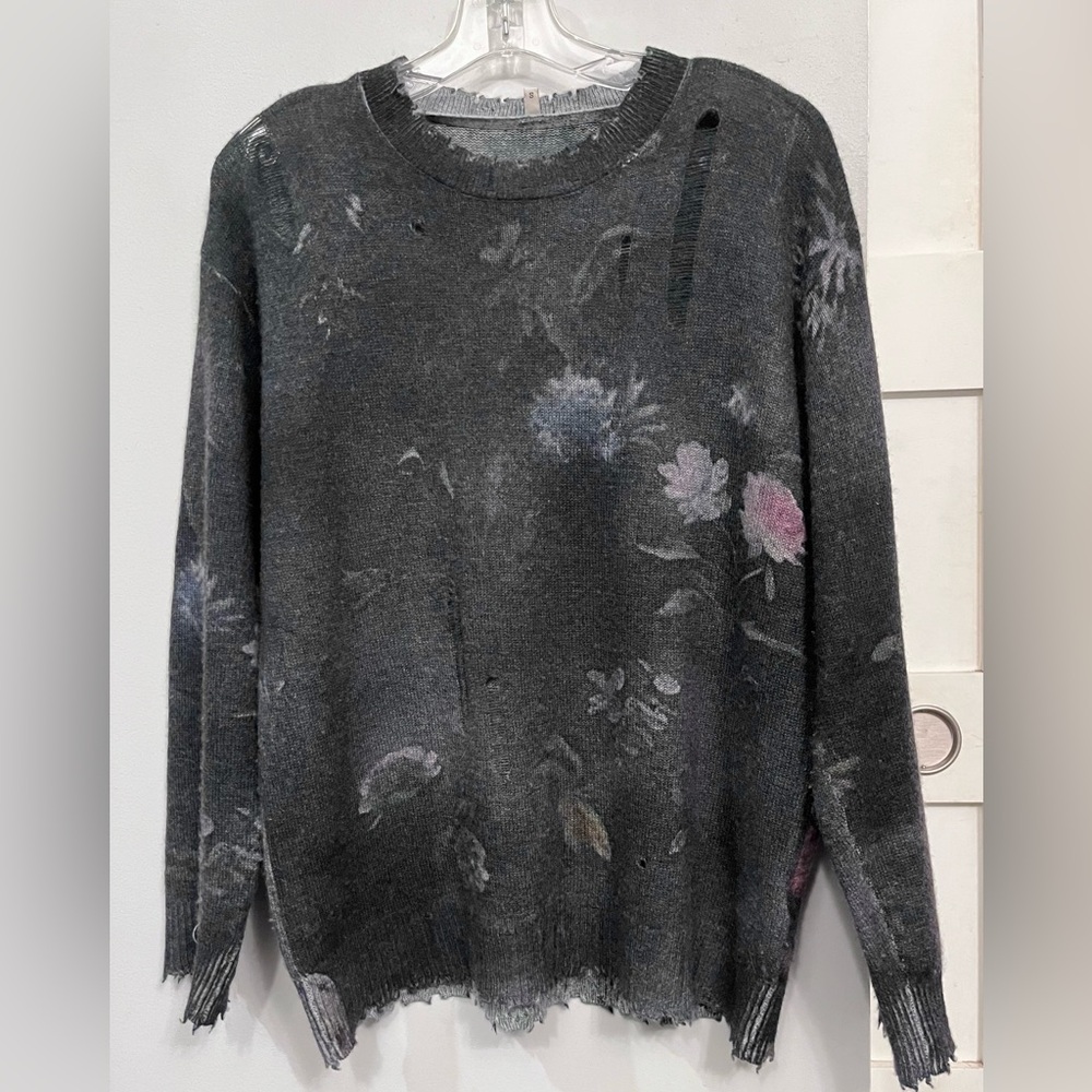 R13 distressed cashmere floral boyfriend sweater - Picture 3 of 9